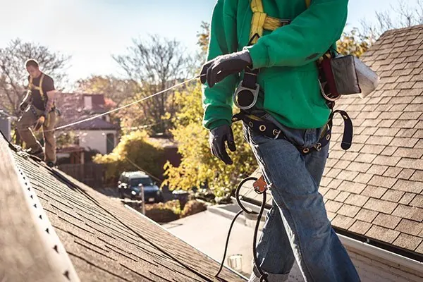 Roofing work on a residential roof